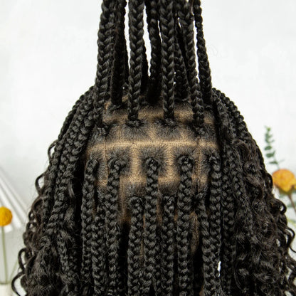 Short Bohemian Box Braids Wig | Full Lace | Curly Ends | Baby Hair | Synthetic Boho Wig