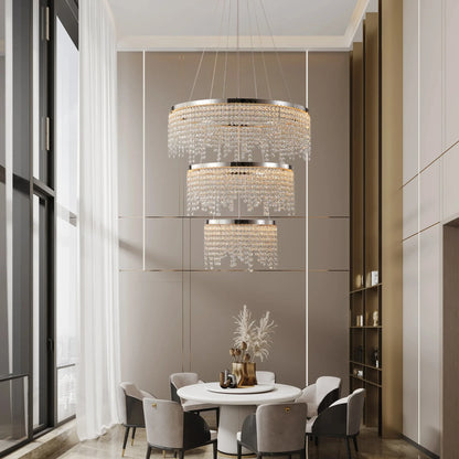 23.6-inch Crystal Chandelier, Dimmable Led Ceiling Lamp, Adjustable Color Temperature 3000K/4000K/6000K, Height Adjustable, Luxury Round Chandelier, Suitable for Living Room, Dining Room, Bedroom.