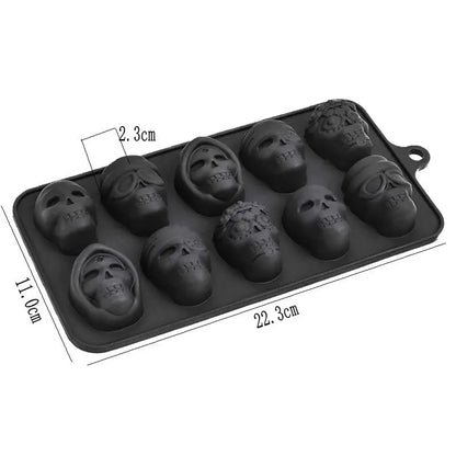 10 Grid Skull Ice Cube Mold for Halloween, Kitchen Baking Tools Reusable, Silicone Mold for Chocolate Candy, Ice Cream Mold.