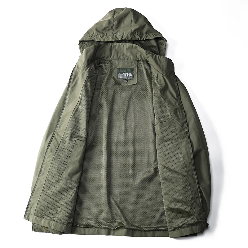 Windbreaker Men Tactical Jacket Waterproof Hooded Coat Size S-5XL