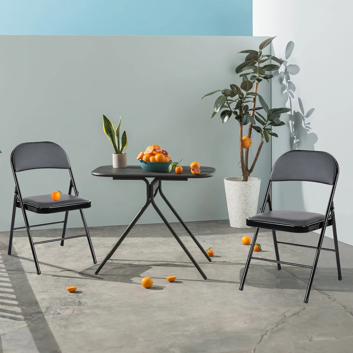 Leather Padded Folding Chair 4 Pack Sturdy Metal Chairs, easy Storage.