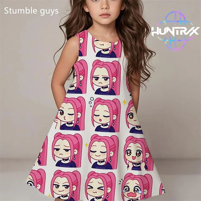 Demon Hunters Summer Dress, Girls Cute Casual Beach Fashion.