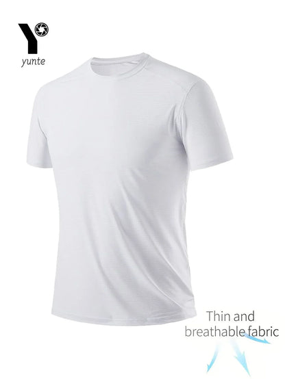 Round Neck T-Shirt 7-Piece White Ultra-Light Men Quick-Drying Breathable Sweat-Absorbent Shirt.