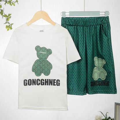 Summer Baby Girl Clothes Kid Boy Cartoon Bear T-Shirts Pants Suit Children Short Sleeve Top and Bottom 2 Pieces Set