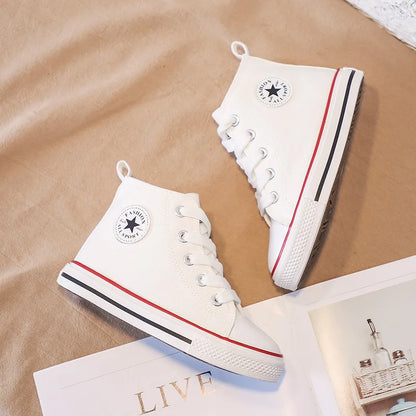 Children High-Top Canvas Shoes, Soft Bottom Comfortable Non-slip Casual Shoes, Simple Solid Color Lace-Up Canvas Shoes.