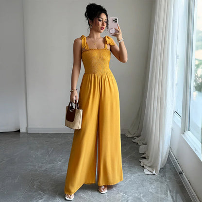 Summer Fashion Women's Suspender Jumpsuits Casual  Sleeveless with Pocket