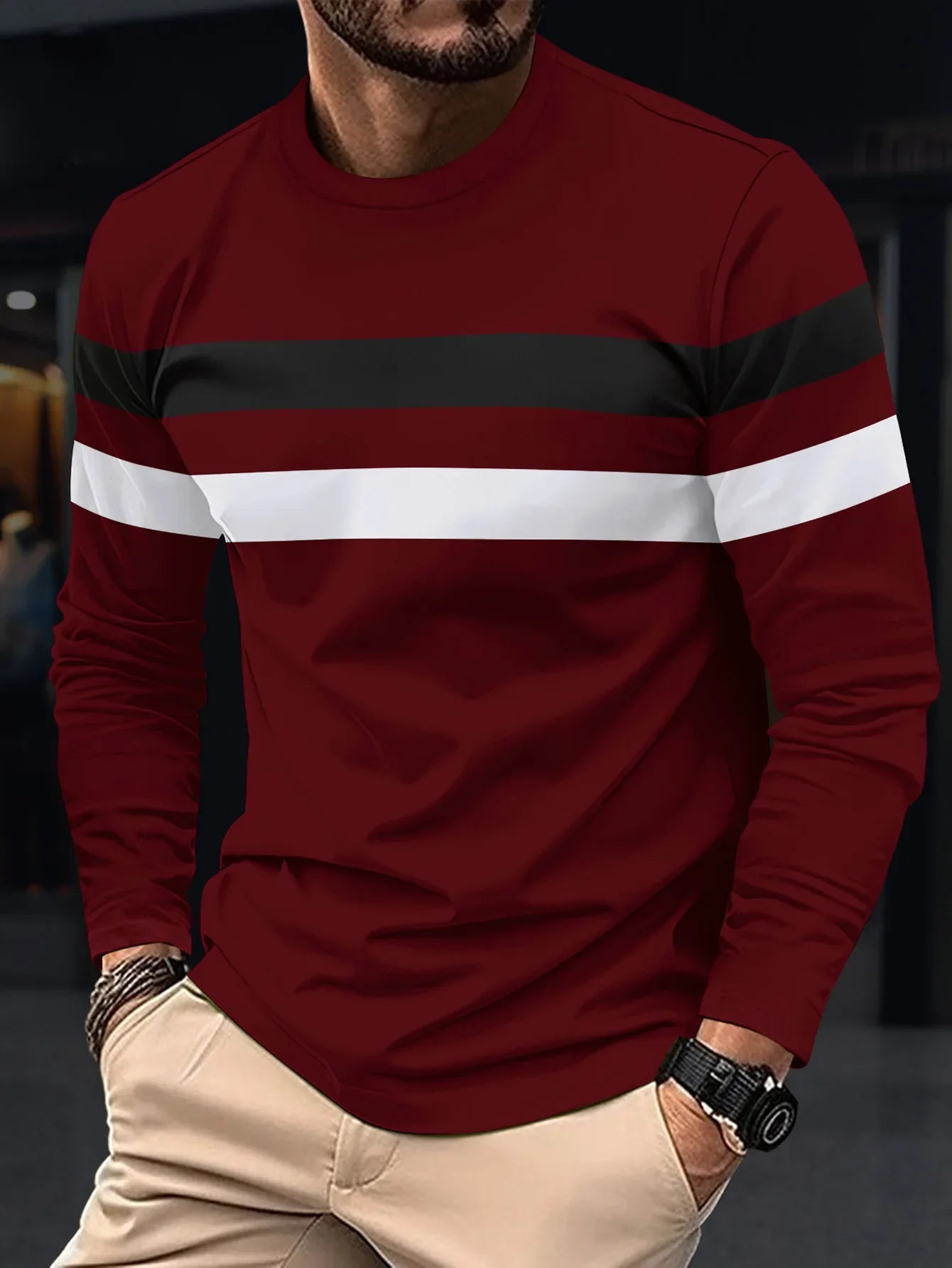 2025 Autumn/Winter Fashion, Men Long Sleeve Round Neck T-shirt Anti Wrinkle.