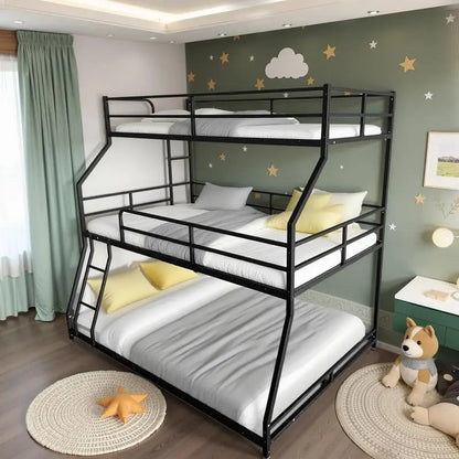 Triple Bunk Bed with Long & Short Ladder, Full-Length Guardrails, Easy Assembly, for Kids.
