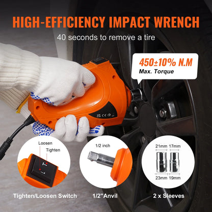5T Electric Car Jack, Hydraulic Jack with Electric Impact Wrench, Built-in Inflatable Pump, LED Light for SUV Sedan Truck.
