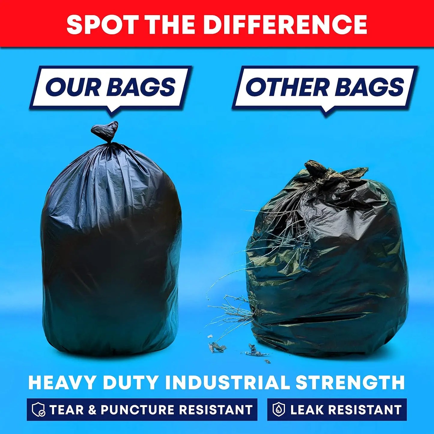 64 Gallon Heavy Duty Trash Bags Value Pack with Ties, Large Black Industrial Garbage Bags for 60-65 Gallon.
