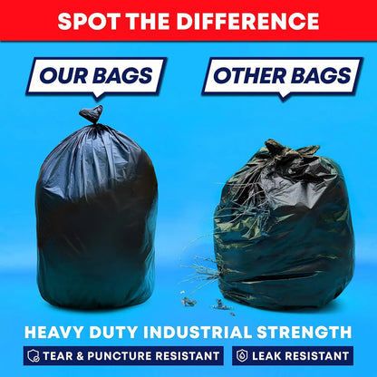 64 Gallon Heavy Duty Trash Bags Value Pack with Ties, Large Black Industrial Garbage Bags for 60-65 Gallon.
