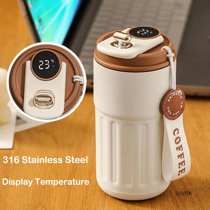 Intelligent Digital LED Temperature Display Coffee Cup, Stainless Steel Thermos Bottle, Keeps Cold and Heat Mug.