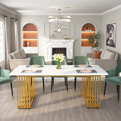 Modern Office Desk, 70.9" Wooden Computer Desk, Executive Desk with Gold Metal Legs, Large Workstation Home Office.