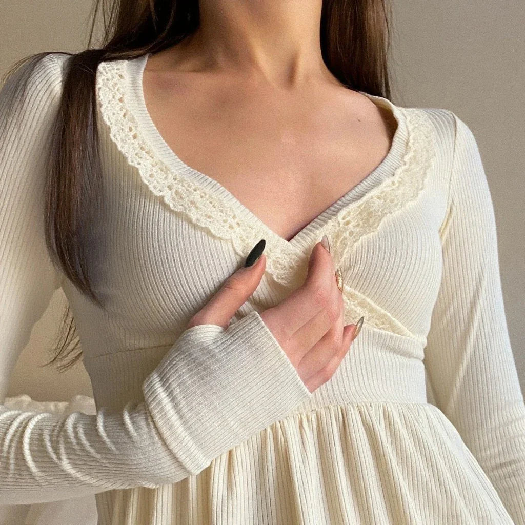 Lace Trimmed Wrap Blouse,  Club Street Style Hot Sale S M L