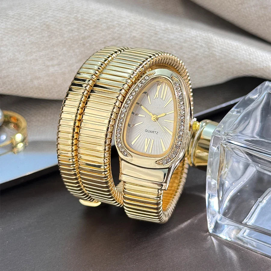 Fashionable European And American, Snake-Shape Elastic Wrapping Quartz Ladies Watch.