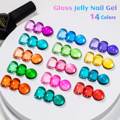 8pcs 10ml Jelly Glass Gel Nail Polish Set, Semi-transparent Red ,Purple Gel Polish Varnish, Nail Art Semi Permanent UV Gel Varnish.
