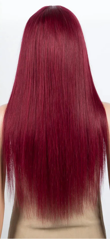 Dirty Pink Straight Human Hair Wig with Bangs | Full Machine Made Brazilian Remy for Women (Wear & Go)