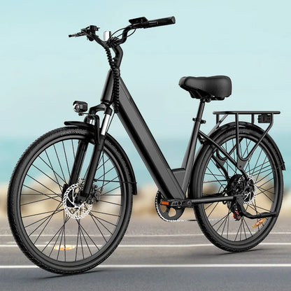 750W E26 Electric Bike 26x2" Commuter 48V 10.4Ah Removable Battery, 20MPH Speed 7-Speeds LCD Display.