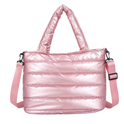 New Puffer Tote Bag for Women | Quilted Puffy Handbag & Lightweight Down Cotton Padded Shoulder & Crossbody Bag