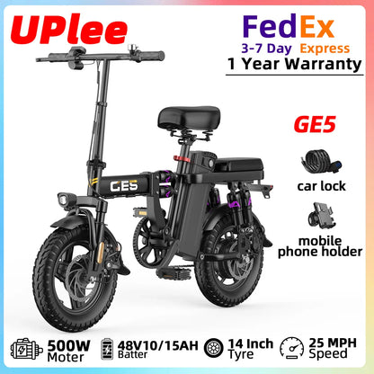 UPlee GE5 Adults Electric Bike 750W Peak Motor 48V 15AH Removable Battery Electric Bicycle 14 Inch Folding Urban leisure e bike