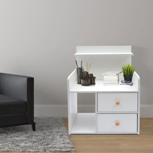 Warm White Nightstand with 2 Drawers, 16.9x10.2x23.6In Compact Bedside Table.