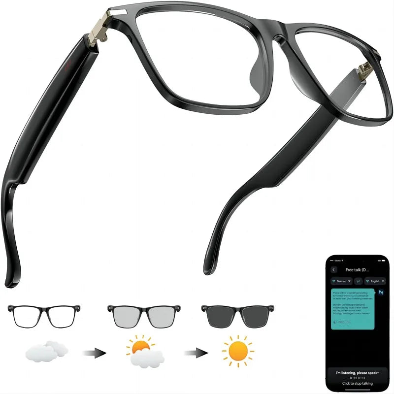 AI Translation Smart Glasses, with photochromic lenses, support 160+ languages real-time translation.