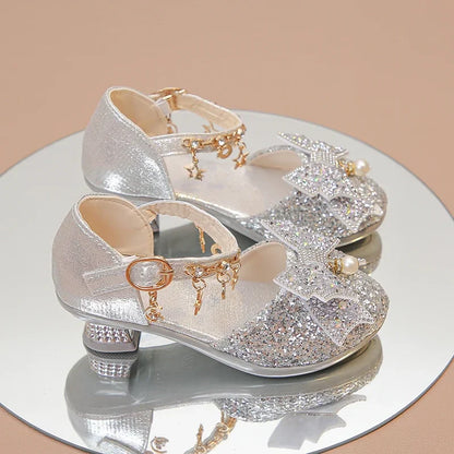 Girls High Heeled Leather Shoes, High Heels for Wedding, with Bow-knot Pendant.