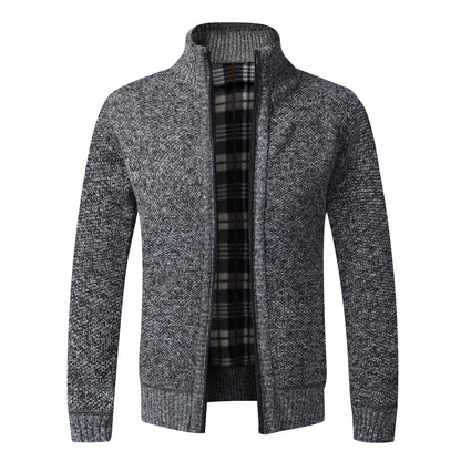 Autumn Winter Warm Cardigan Men Fleece Sweaters, Full Zip Jackets Slim Fit Luxury Brand Knitted Sweater.