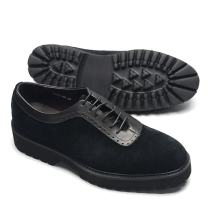 Designer Luxury Platform Oxfords for Men | Cow Suede Genuine Leather Black & Blue Casual Shoe (Height Increasing)