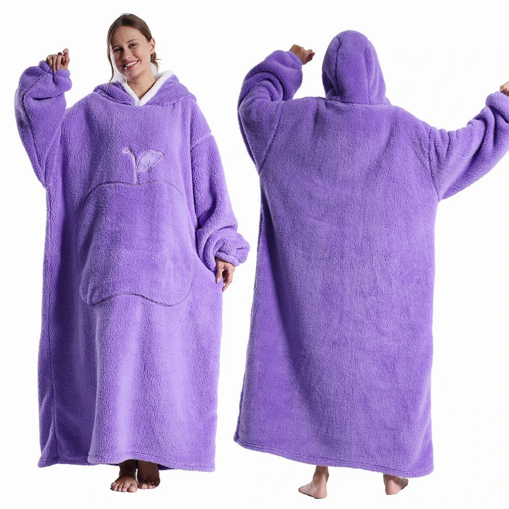 Extra Long Wearable Blankets, Winter Flannel Hooded Blanket, Full Sleeves Men Women Soft Throw Blanket.