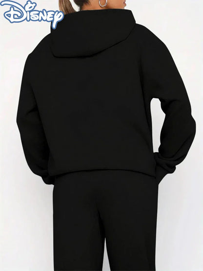 Women Mickey & Minnie Mouse Print Hoodie- Cozy Pullover with Drawstring Waist, Casual Fall/Winter.