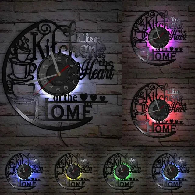 The Kitchen The Heart Of The Home Inspired Vinyl Record Clock, Modern Design Wall Decor Noiseless.