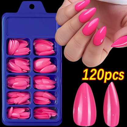 120Pcs Red Short Square Fake Nails  Full Cover Press on Acrylic Fingertip.