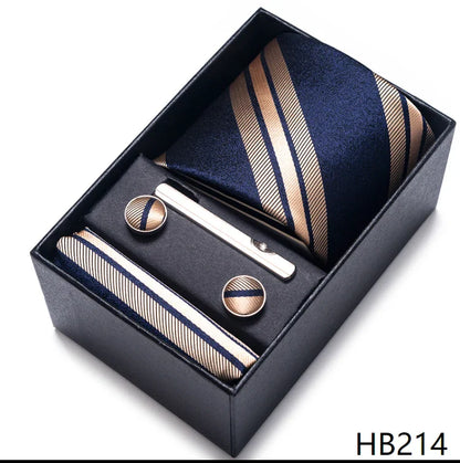 8 cm Wide Tie Sets Blue Solid Men's Neck Tie Handkerchief Cufflinks Clip Gift Silk Handmade