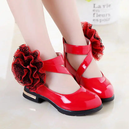 Girls High Heel Princess Flower Shoes, Fashion Children Shoes Leather Girls.