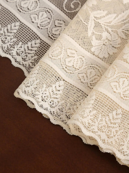 Beige morning glory flower hanging tassel table flag, countryside style dining table decoration, non slip and beautiful.