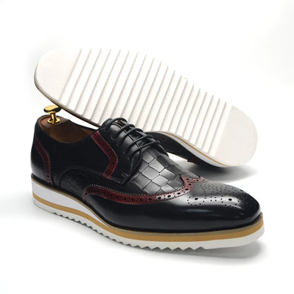 Italy Men's Wingtip Derby Shoes | Classic Modern Color Block Oxfords (Height Increasing, Genuine Leather)