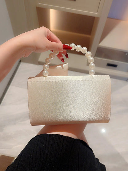 Lady Exquisite Flower Evening Bag | White Wedding Bag & Faux Pearl Handheld Banquet Bag (Party, Prom, Dress Bag)