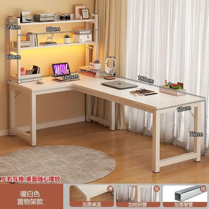 L Shaped Computer Desk, Home Office Desk with 2 Drawer and Bookshelf.