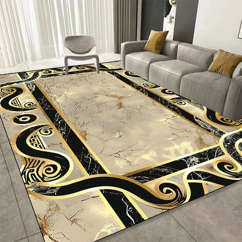 Modern Golden Luxury Carpet Washable Lounge Rug, Large Area Living Room Sofa Decoration Rug Bedroom Decor.