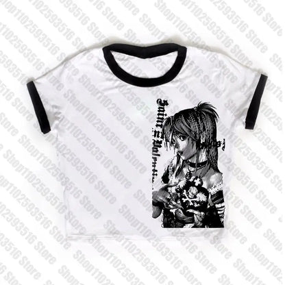 Y2k anime Streetwear O-neck 90s Text Printing , Simple Vintage Crop Aesthetic T-shirt.