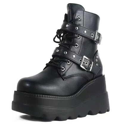 New Women Pu Leather Ankle Boots, Autumn, Winter, Round Toe Lace Up Shoes.