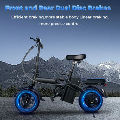500W Adult Electric Bike, 20 MPH, 48V 10.4Ah Removable Battery.14 Inch Folding Electric Bike, Multi-Shock Absorption.