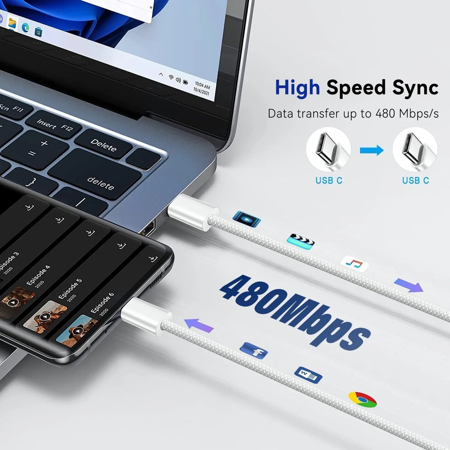 40W PD Fast Charger For iPhone, 17 16 15 Pro Max USB C to C, Fast Charging Cable For Samsung S25 S24 Air Pods Phone Accessories.
