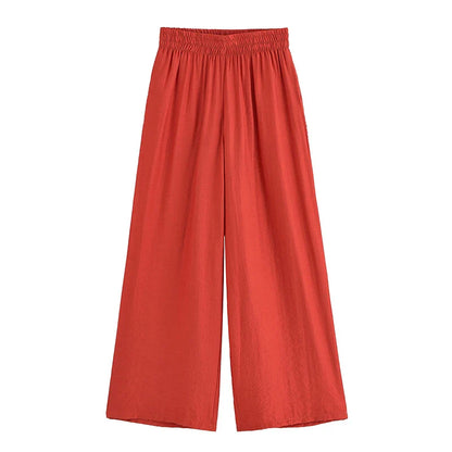 Women Fashion 2 Piece Set Solid Front Zipper Shirts & Vintage High Elastic Waist Trousers Female.
