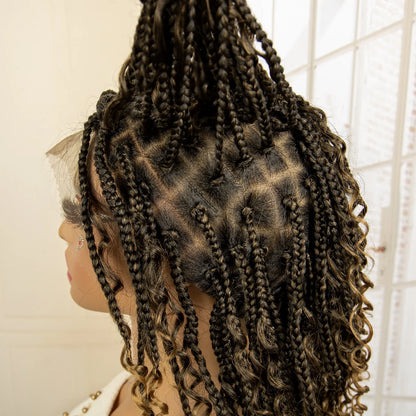 14" Burgundy Box Braids Wig | Full Lace | Kanekalon Fiber | Boho Braids | For Women