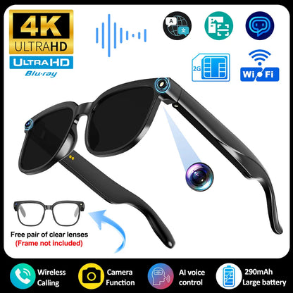 2026 4K HD AI Smart Glasses, New Bluetooth Call, Voice Assistant Control, Chat GPT, 800MP Camera, AI Translation Sunglasses Men Women.