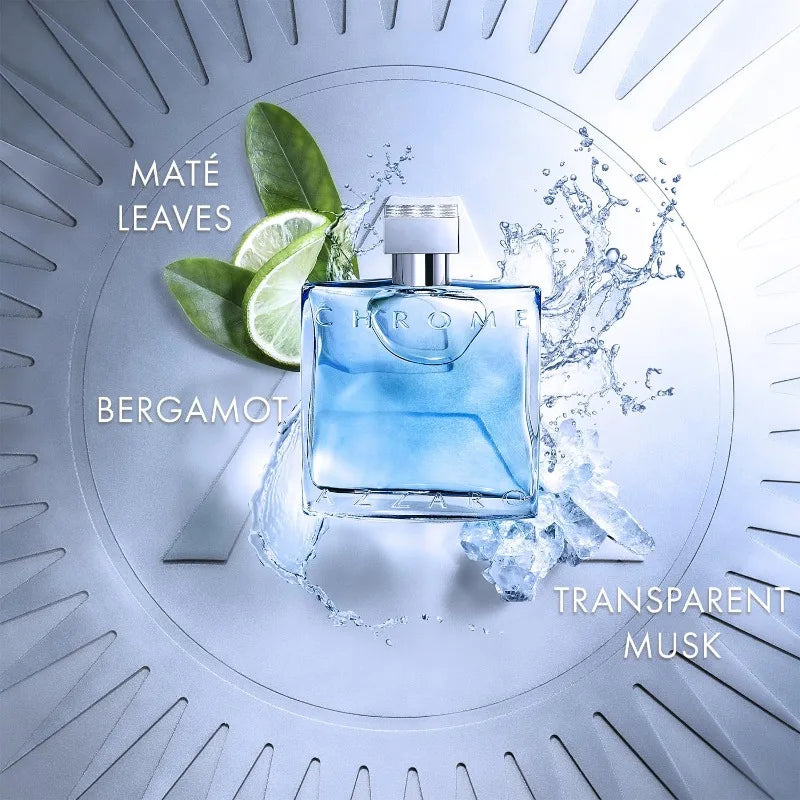 Azzaro Chrome Eau de Toilette, Fresh Aquatic Men Cologne Citrus, Woody, Musky Fragrance Luxury Perfumes for Men.