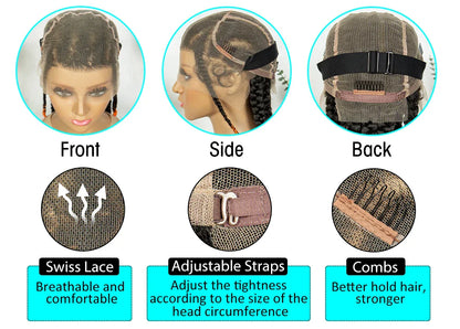 Knotless Box Braids Full Lace Wig | Cornrow Accents | Baby Hair | Synthetic Braided Wig