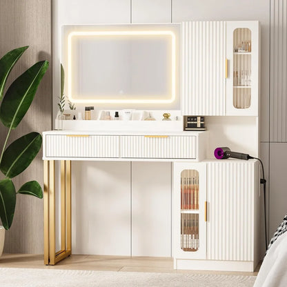 45" LED Makeup Vanity Desk with Mirror, Lights, USB Outlet & Storage for Bedroom.
